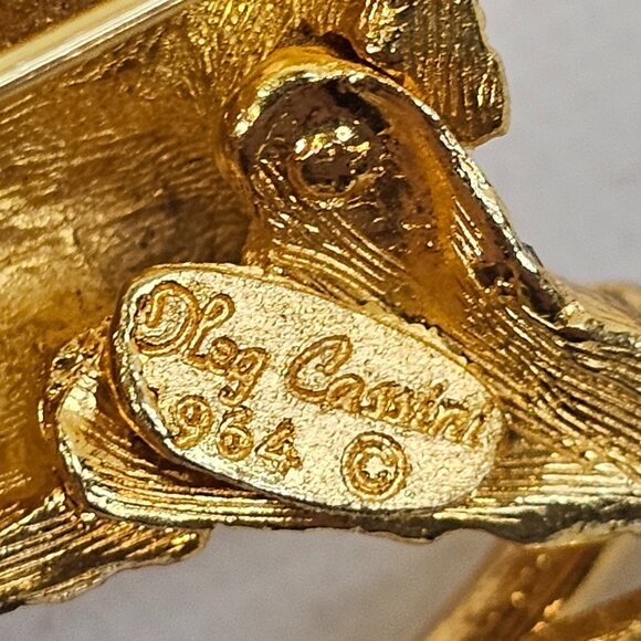 Oleg Cassini 1964 Gold Tone Zebra Horse Brooch Clear Rhinestone Marked Pin VTG - Picture 3 of 7